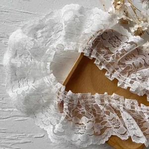 Bordo in pizzo plissettato bianco con ricamo floreale per abiti Lolita e cucito DIY
