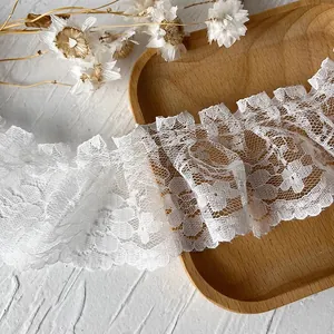 Elegante pizzo floreale plissettato bianco per abiti Lolita e accessori per cucito fai-da-te