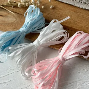 Lot de rubans de satin colorés de 3mm en bleu clair, blanc et rose pour bricolage