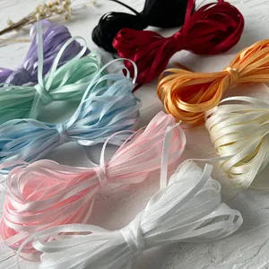 Ruban en Satin Couleur Unie Ultra Étroit Bande Tissée Pour Décoration Vêtements Poupée DIY Emballage Cadeau Mariage Artisanat