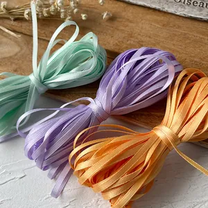 Lot de rubans de satin colorés de 3mm en menthe, violet et orange pour DIY et déco