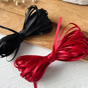 Rubans de satin de 3mm noir et rouge pour bricolage DIY et décoration de coiffure