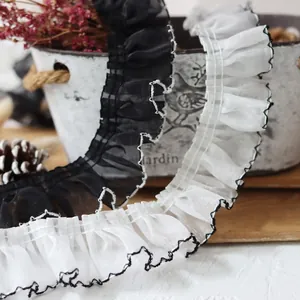 Retro Pleated Chiffon Lace Trim Ruffle Ribbon With Contrast Edge For DIY Clothing Sewing Wedding Home Decor Craft Accessory