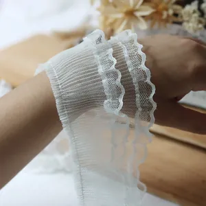 White double-layered pleated lace trim for DIY collars and sleeves garment decoration