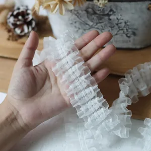 White Pleated Organza Lace Trim Layered Ruffle Ribbon For DIY Sewing Craft Lolita Clothing Accessories Home Textile Decoration
