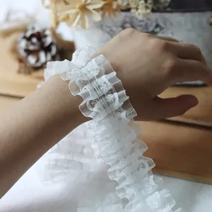 White double-layered pleated lace ruffle elastic band for DIY Lolita clothing trim