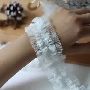 White double-layered lace mesh pleated ribbon for DIY sewing and floral decoration