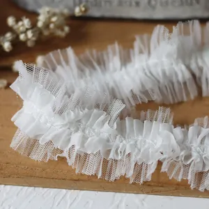 Premium white double-layer pleated mesh lace trim for Lolita dress and DIY craft