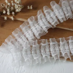 White double-layered pleated lace trim for DIY doll clothes and sleeve decorations