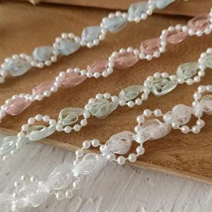 Elegante Perle Organza Spitzenbesatz Rose Gaze Band Für DIY Kleidung Nähen Stoff Kissen Puppenkleidung Vorhang Dekor Zubehör