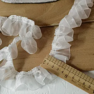 White 4cm ruffled organza lace trim for DIY garment sleeves and decorative sewing crafts