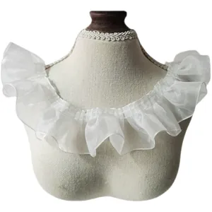 4cm white pleated organza lace trim for garment necklines and cuffs accessories