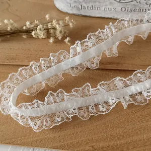 White elastic floral lace trim for Lolita garment cuffs and DIY accessories decoration