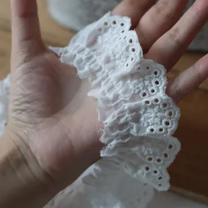 Détail de la bordure en dentelle de coton blanc de 4 cm de large avec broderie