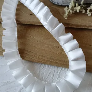 2.5cm white pleated satin ribbon trim with ruffled organza texture for DIY sewing