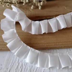 2.5cm wide white pleated satin ribbon for doll clothing and DIY craft projects