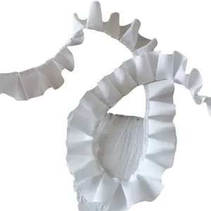 White pleated satin ribbon trim 2.5cm width for DIY sewing and doll clothing design