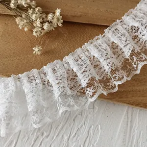 Galon de Dentelle Plissé Double Couche Polyester Brodé Floral Ruban de Maille à Volants Pour la Couture Bricolage Décoration de Vêtement