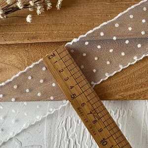 Bordure en dentelle de tulle à pois blancs de 5 cm avec bords festonnés pour DIY Lolita