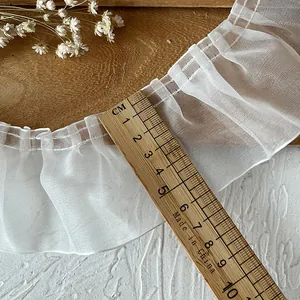 6cm white pleated organza lace trim for DIY sewing and clothing decoration