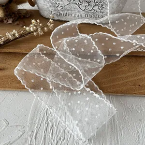 Bordure en dentelle blanche à pois de 5 cm avec bordure coquille pour bricolage