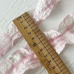 Ruban à carreaux rose et blanc avec bordure à volants, 4 cm de large pour DIY