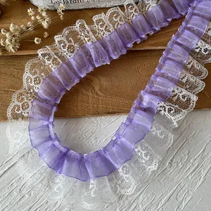 Ribete De Encaje De Gasa Plisado Para Costura DIY Tela Con Volantes Para Mangas De Vestido Decoración Artesanal