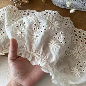 Sunflower Embroidery Eyelet Cotton Lace Trim Ruffle Hollow Pleated Ribbon For DIY Sewing Craft Dress Home Decor Accessory