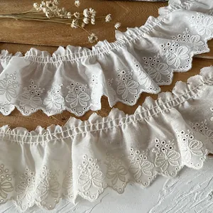 Geborduurde Geplooide Katoenen Kantafwerking Wit Beige Strik Bloem Roesjes Lint Stof Voor Naaien DIY Craft Decoratie
