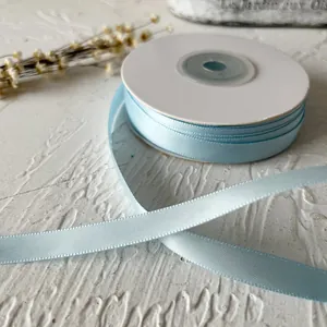 Cinta de raso azul claro de 1cm de doble cara en rollo para manualidades y regalos