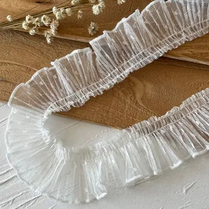 Polka Dot Mesh Pleated Lace Trim Wide Ruffled Tulle Ribbon For DIY Sewing Garment Decoration Accessories Sweet Aesthetic Style