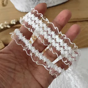 5m white ruffled elastic lace trim for DIY sewing crafts and garment accessories