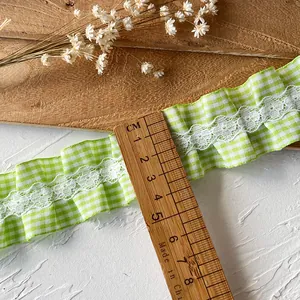 Grüne Karo-Rüschenspitze für DIY-Heimdekor und Kissen, Breite 6 cm