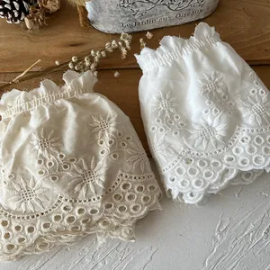 Floral lace embroidery cotton trim sleeves in off-white and pure white for DIY decor
