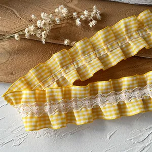 Gelb-weiß karierte Rüschen-Spitze für DIY-Nähen und Dekoration von Kissen und Textilien