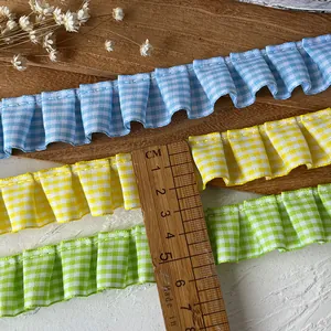 Bordure de dentelle à carreaux volantée de 2,5 cm pour vêtements DIY et artisanat