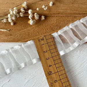 White 3.2cm pleated organza lace ribbon trim for DIY sewing and dress decoration