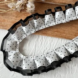 Double Layer Polka Dot Ruffle Lace Trim For DIY Handcraft Polyester Satin Ribbon Sewing Embellishment For Dress Accessories