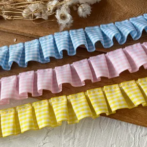 Garniture à Volants Gingham Plissée Ruban de Dentelle en Mélange de Coton Pour Décoration de Vêtements Couture DIY Artisanat
