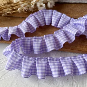 Bordure en dentelle à volants vichy lilas 2,5 cm pour bricolage et vêtements