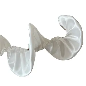 Elegant white pleated satin ribbon trim with wavy edges for DIY garment accessories