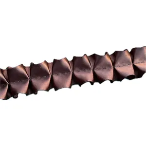 Dentelle en satin plissé marron chocolat avec bord volanté pour couture DIY