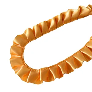 Vibrant orange pleated satin ribbon trim with ruffled edge for DIY dress sewing accessories