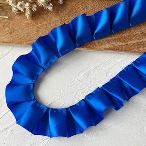Geplooid koningsblauw satijnen lint met ruches voor DIY-knutselwerk en accessoires