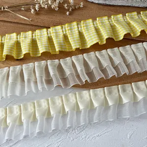 Polyester Satin Organza Pleated Lace Trim Ruffled Ribbon For DIY Clothing Sewing Skirt Hem Decoration Material Accessory
