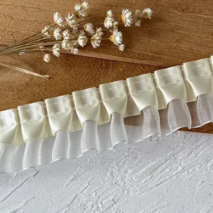 Pleated yellow lace ribbon with double-layered satin and organza for DIY sewing