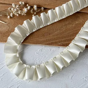 Elegant ivory pleated satin lace trim for DIY garment sewing and skirt hem decoration