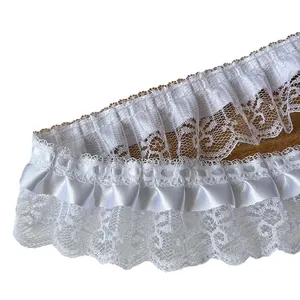 Elegant white pleated lace trim ribbon with floral embroidery for DIY clothing and crafts