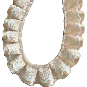 Bordure en dentelle plissée Morandi DIY, ruban satin champagne et dentelle blanche 3m