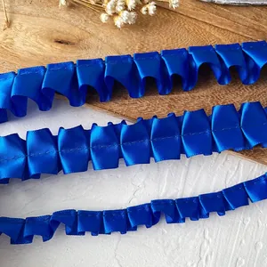 Royal blue ruffled satin trim in three widths for DIY garment crafts and decoration